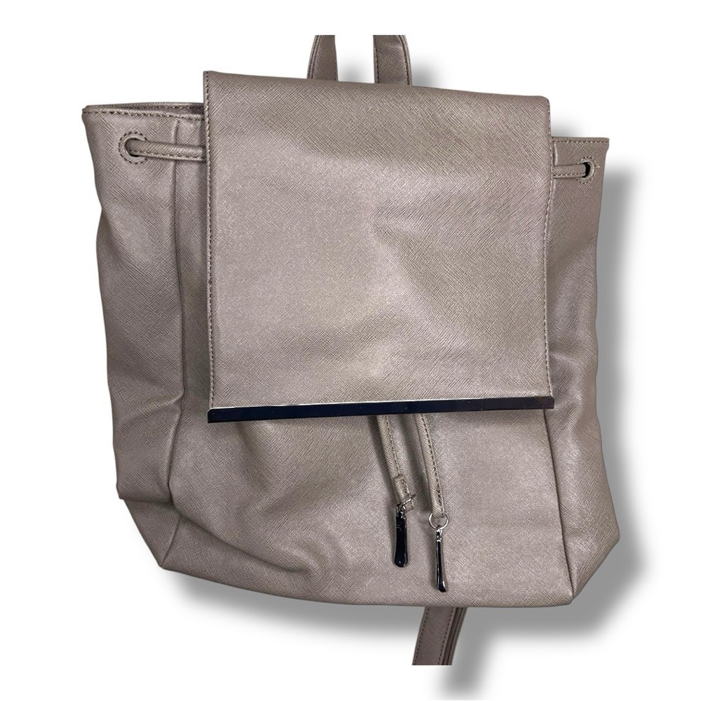 Just Fab Grey Faux Leather Backpack Womens Gray Travel Casual Drawstring Lined